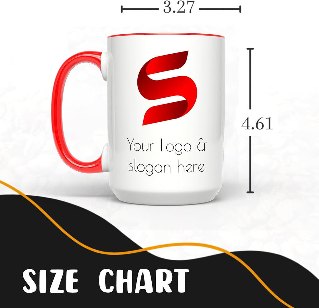 Personalized Coffee Mug 15 Oz, Custom Picture Text or Logo Ceramic Mug, Customized Gift for Men & Women, Taza Personalizada with Photo and Words, Customizable Large Tea Cup | White - Red