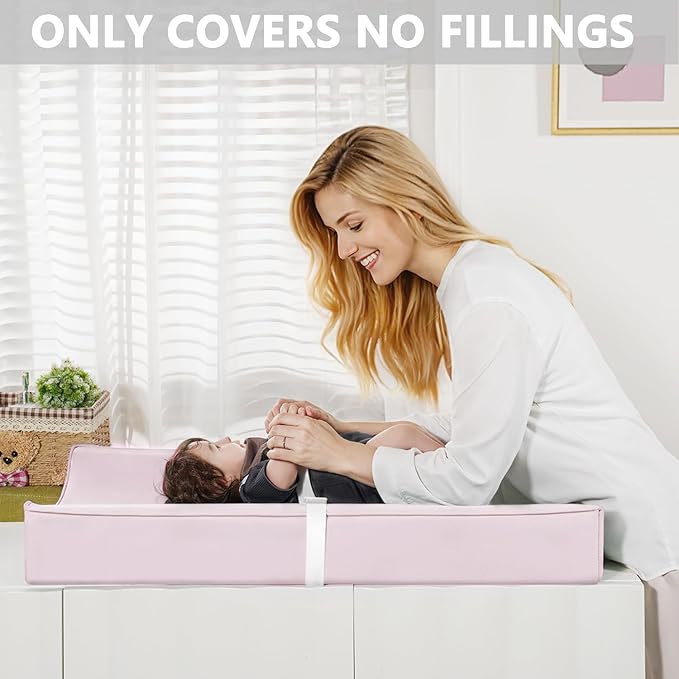 Vegan Leather Changing Pad Cover with Zipper - 31"X 16" - Waterproof Wipeable, Extra Thick & Portable & Non-Slip Diaper Mat - Fits Standard Changing Tables (Pink)