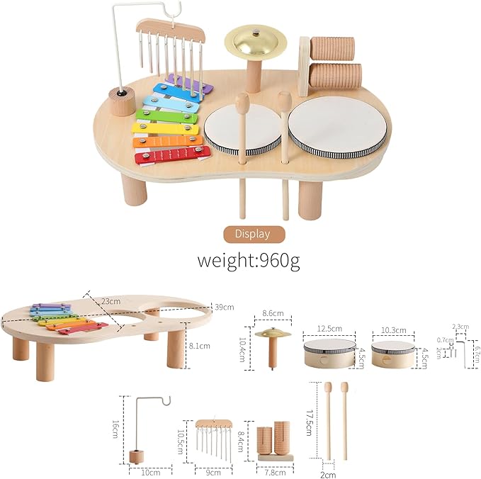 Promise Babe Wooden Musical Instruments for Toddlers 1-3, Percussion Instruments for Kids Baby Drum Set Xylophone, Montessori Educational Musical Toys, Gifts for Girls Boys Ages 3+