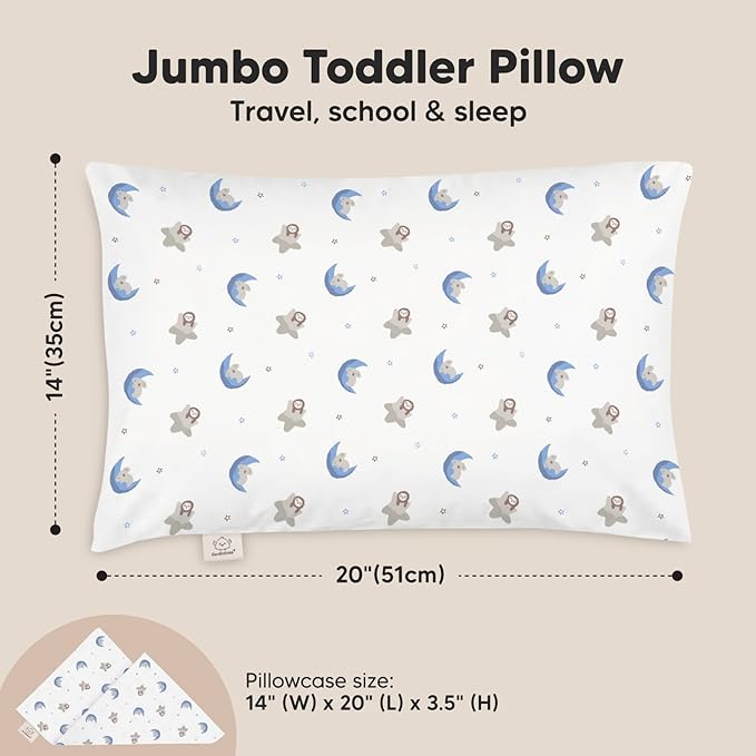 KeaBabies Toddler Pillow with Pillowcase, Jumbo 14X20 - Soft Organic Cotton Toddler Pillows for Sleeping - Machine Washable - Perfect for Travel, Toddler Bed Set (Space Drift)