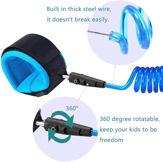 HANZE 2 Pack Anti Lost Wrist Link Child Outdoor Safety Leash with Blue and Orange for Toddlers Babies & Kids, [4.92ft & 8.2ft]