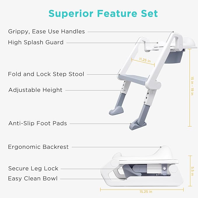 3-in-1 Potty Training Seat with Step Stool Ladder & Detachable Seat for Toddlers, Kids, Boys and Girls, Convertible Potty, Zero Assembly, Non-Slip, Splash Guard, Multi-Use, Portable