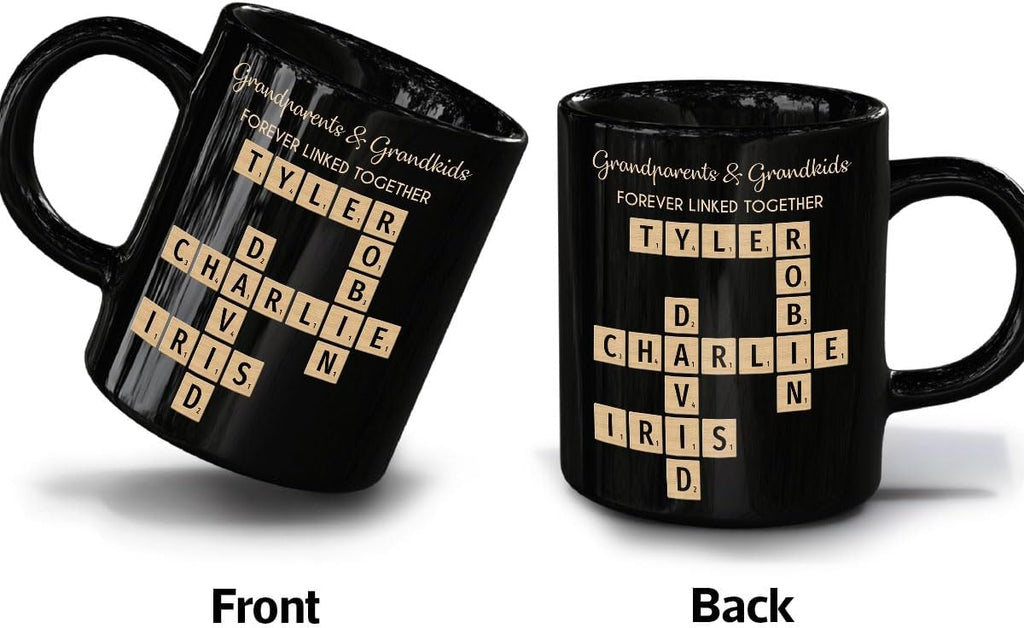 Trending Custom Grandparents & Grandkids Forever Linked Together Crossword Puzzle Personalized Mug, Gift For Large Family, Parent, Grandparents, Siblings, Brothers, Sisters on Birthday Christmas