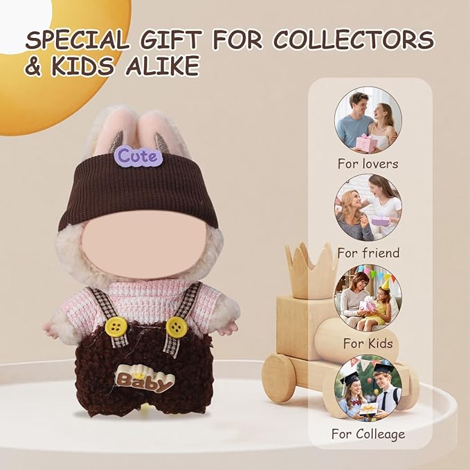 5 Complete Style Clothes Sets for 17cm Dolls - Hat & Overalls Dress Up Outfit for 17cm 15cm Dolls,Designer Outfits Bundle with Luxury/Cute/Sporty Themes, Gift for Doll Lovers (Smile, 17cm/15cm)