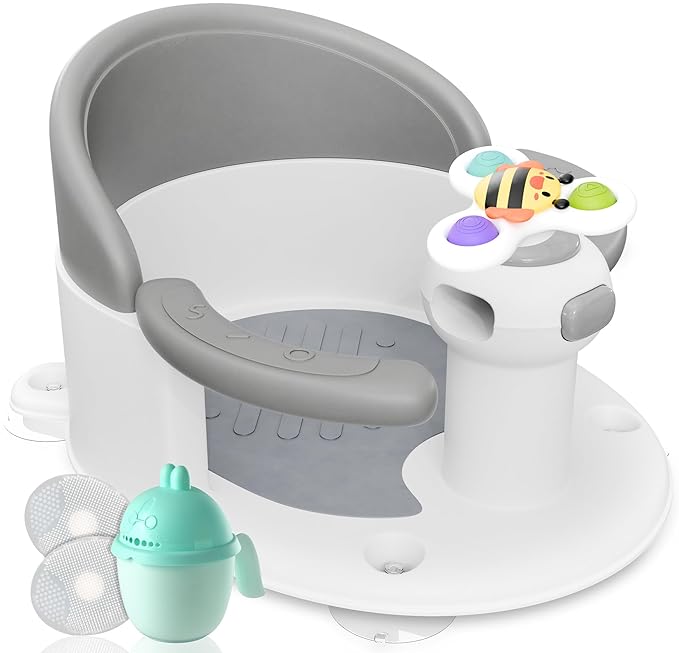 Bath Seat for Babies 6 Months & Up - Safe Infant and Toddler Bathtub Seat for Sitting Up - Tub Seat for Shower (Gray)