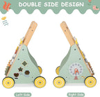 Wooden Baby Walker, Multiple Learning Activities Center Develops Motor Skills for Infant to Toddler, Push and Pull Walkers with Wheel for Boys Girls