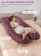 QUEEN ROSE Pregnancy Pillow, Maternity Body Pillow for Sleeping, U Shaped Pillow for Body Support Sleeping, Silky Satin Cover, Purple
