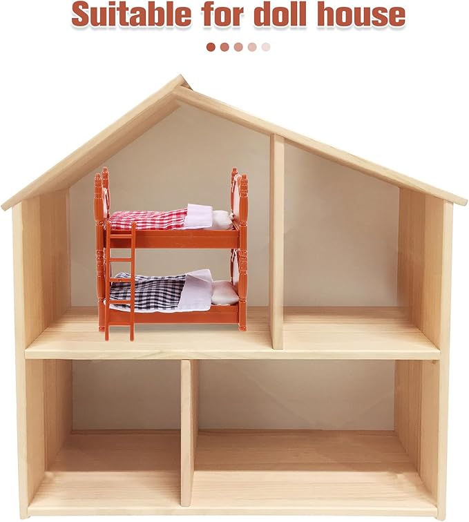 DOITOOL Wooden Doll Bunk Bed, Doll House Furniture Dollhouse Decoration Accessories Simulation Dollhouse Miniature Bunk Bed DIY Dolls Beds with Ladder