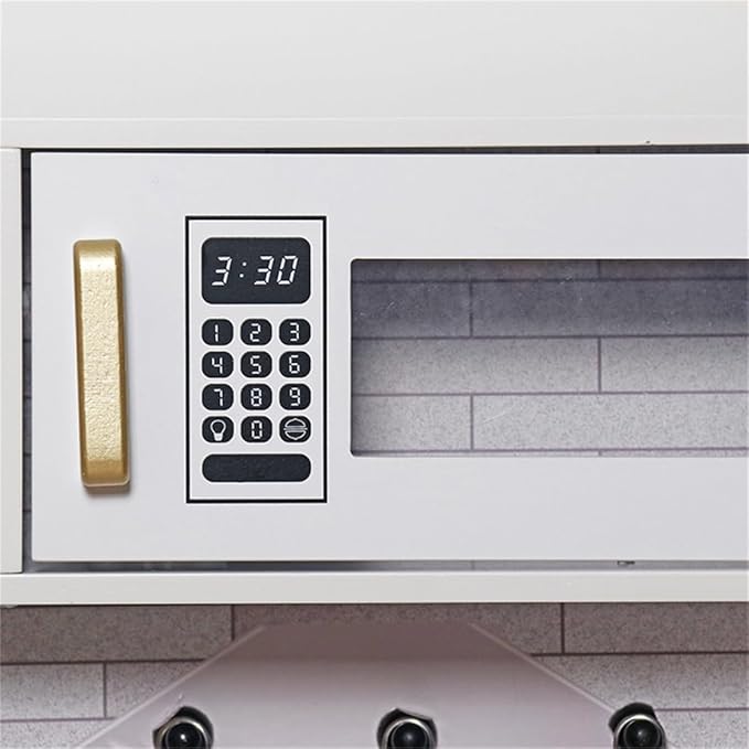 Wooden Play Kitchen Toy Set with Light, Kids Children Pretend Toy Kitchen Playset, Sink with Faucet, Oven, Microwave, Kitchenware Set Accessories for Ages 3-8 Girls Boys