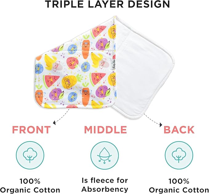 Premium 5-Pack Large Organic Cotton Burp Cloths – 3 Layers, Ultra Soft & Absorbent Burping Towel, Shoulder Towel & Hand Towel