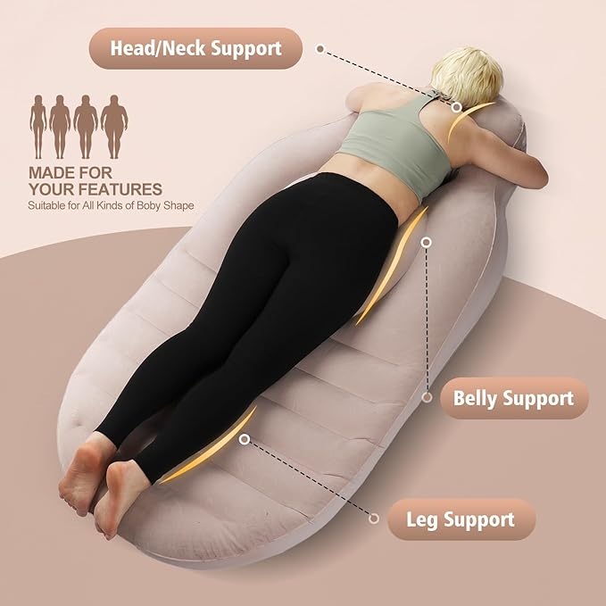 Pregnancy Blow Up Pillow, Belly Mattress for Pregnant Women with Electric Pump, Full Body Maternity Airbed with Hole for Stomach Sleeping, Back Pain & SPD Relief, Gray