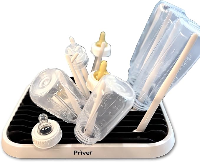 Priver - Baby Bottle Drying Rack with Tray - Space-Saving Drying Rack for Baby Bottles, Cups, Pump Parts - High Capacity Bottle Dryer - Travel Essentials - Newborn Essentials Must-Haves, White