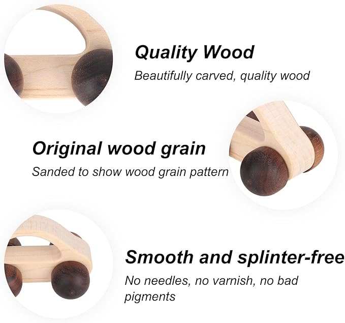 BOXOB Wooden Toys Cars, VehicleToy for Fine Motor Skill Development Wood Baby Push Race Car for Kids Toddlers Baby Boy Girl Birthday Nursery Decor Gift (Color 2)