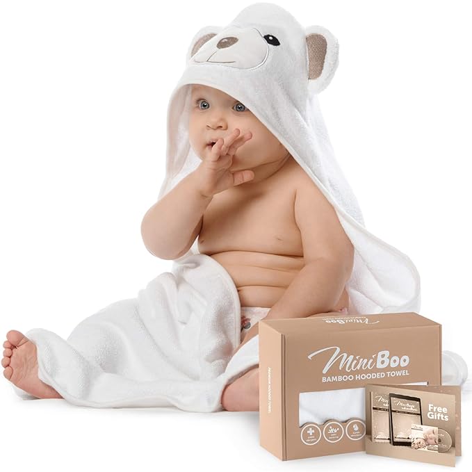 MINIBOO Hooded Baby Towels for Newborn & Toddler - Super Soft Baby Bath Towels with Hood, Highly Absorbent Viscose Made from Bamboo Hooded Towel for Boys, Girls, Newborn Essentials