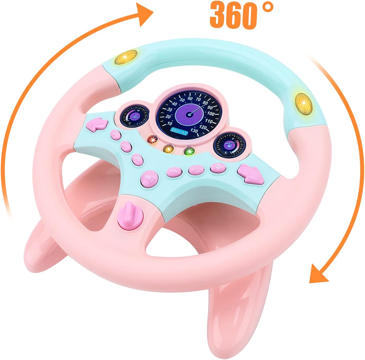 deAO Kids Steering Wheel for Backseat with Key Baby Toys Pretend Driving Simulated Steering Wheel Toy with Light and Music Gifts for Kids Toddlers (Pink)