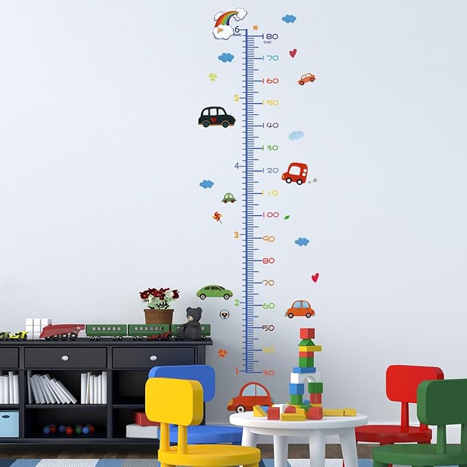 Cartoon Car Self-adheve Vinyl Nursery Wall Decal Baby Growth Chart Sticker for Bedroom Play Room