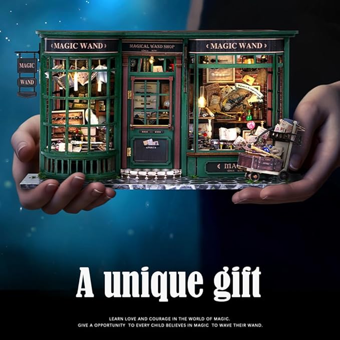 Lannso DIY Dollhouse Miniature Kit, Doll House Kit with Dust Proof Cover, Magic Wand Shop, Mini Handmade Wooden Dollhouse Toys for Adult Gift(F32)