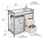 Badger Basket Modern Baby Changing Table - Nursery Furniture with Laundry Hamper and 3 Storage Drawers - Diaper Changing Station with Safety Belt, Changing Pad, Organizer Baskets - Cool Gray and White