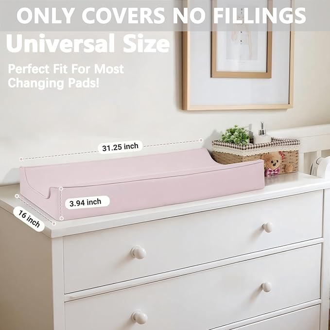 Vegan Leather Changing Pad Cover - 31"X 16" - Waterproof Wipeable, Extra Thick & Portable & Non-Slip Diaper Mat - Fits Standard Changing Tables for Baby Boy Girl (Pink)