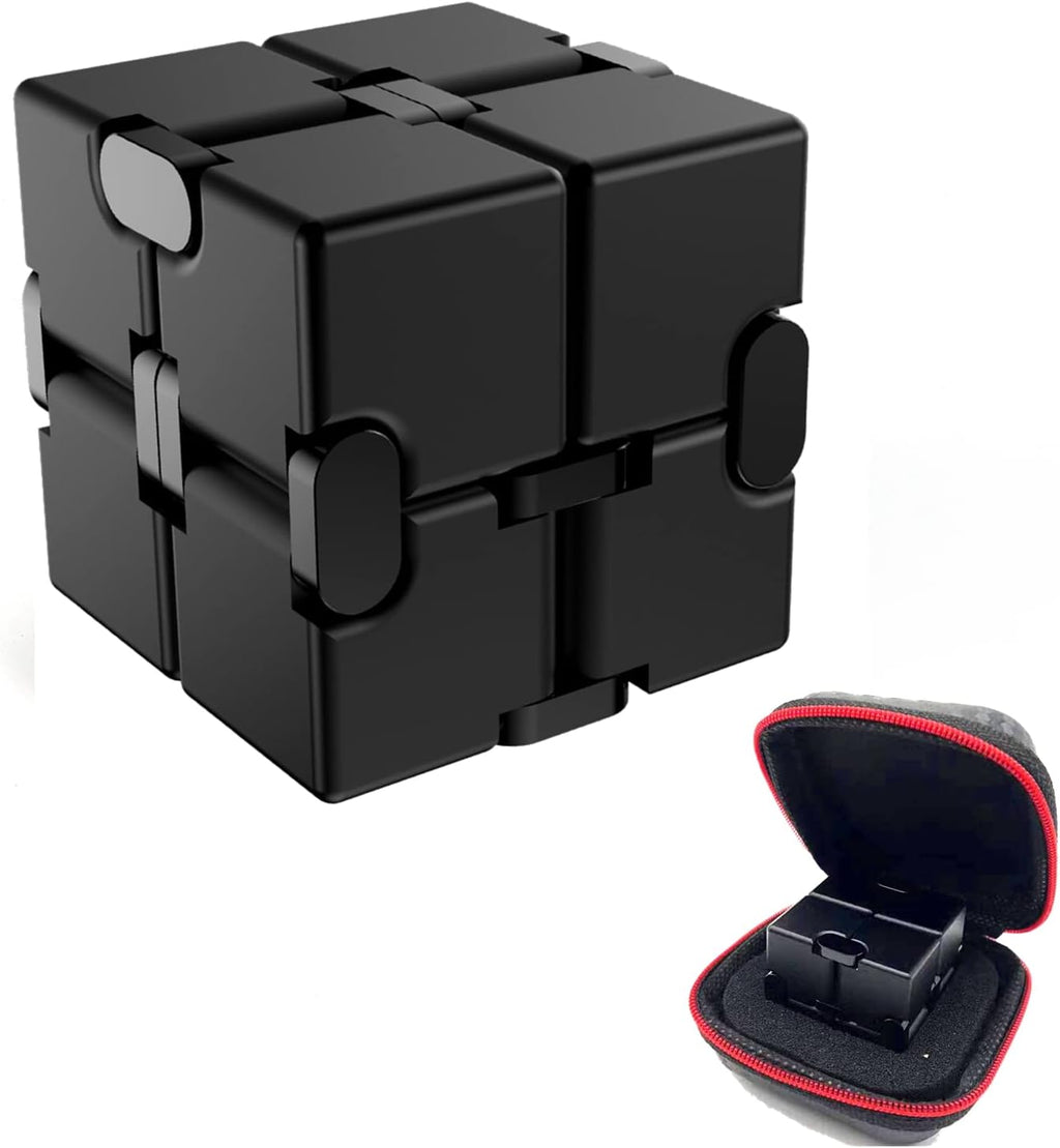 Infinity Cube Metal Fidget Cube Anxiety Stress Relief Toys for Men Aluminum Alloy Material (Black)