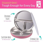 Elk and Friends Stainless Steel Divided Plates with Silicone Sleeve for Babies & Toddlers | Lids Included | Stay Put Suction | Dinner & Snack Plates | 2 Pack