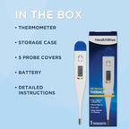 Healthwise Digital Thermometer | 30-Second Readout | Feverline Indicator | Clinical Rigid Tip | Hygienic Water-Resistant Easy Cleaning | Storage Case + Probe Covers Included