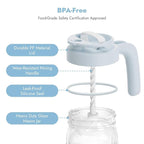 Papablic Glass Breastmilk Pitcher, Formula Mixing Pitcher with Mixing Handle Lid, Wide Mouth Mason Jar Mixer with Flip Locking Spout, Easy to Clean, BPA Free, Blue