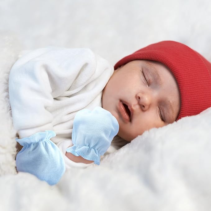 Newborn Baby Mittens No Scratch Cotton Elastic Wrist Gloves Infant Toddler Mittens for Baby Boy Girl 0-6 Months