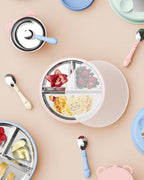 Stainless Steel Toddler Suction Plate with Lid, Deeper 9" Divided Plates with Removable Silicone Sleeves for Kids, Non Toxic & BPA Free | Unbreakable Baby Snack Dishes Set of 2, Pink & Lilac