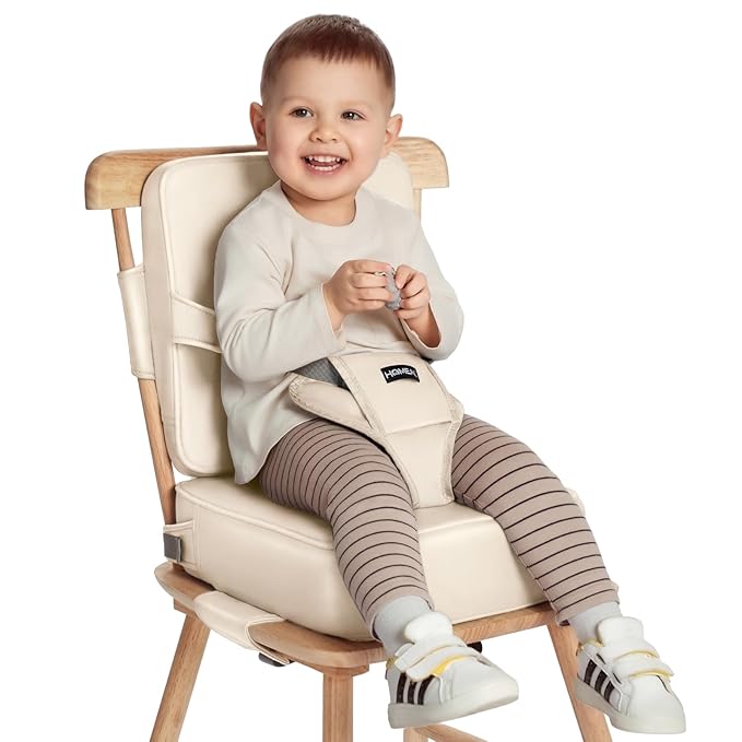 HOMEAL Toddler Booster Seat for Dining Table, Adjustable Kids Breathable Booster Seat for Kitchen, Beige