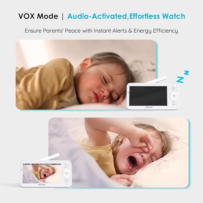 ieGeek Baby Monitor with 2 Cameras, 5" Screen & 1080P Cameras & Free Smart App Split Screen Dual Baby Monitor, Upgraded Night Vision/PTZ/2-Way Audio/Auto Tracking Detection Notification and Alert
