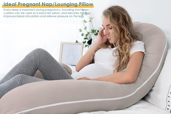 INSEN Pregnancy Pillow Cooling, Maternity Pillow with Soft Cotton Cover, C Shaped for Side Sleeping