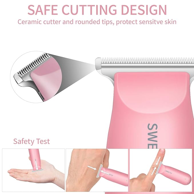 SweetLF Hair Clippers, Silent Cordless Hair Trimmer, Mini Hair Cutting Kit with 3 Guide Combs, USB Rechargeable, Portable, Pink
