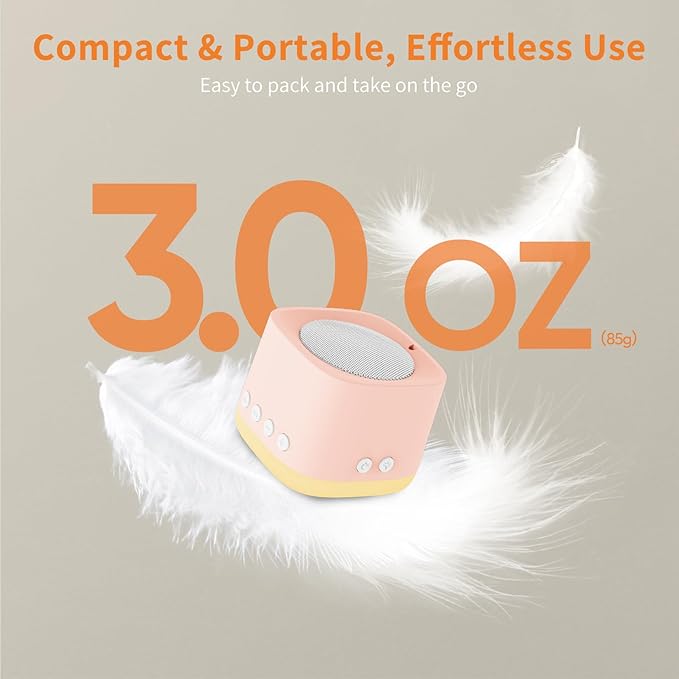 Portable White Noise Machine,Mini Sound Machine for Travel with Breathing Night Light,16 Soothing Sounds,Timer,Rechargeable Brown Noise Machines for Sleeping Adults Gift,Office Privacy,Home (Orange)