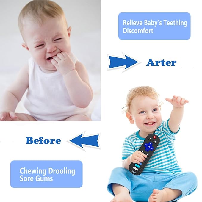 YAPROMO 2Pcs Baby Teething Toys - TV Remote Control Shaped Teethers for 3-18 Babies, Food-Grade Remote Teethers, BPA-Free