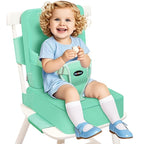 Toddler Booster Seat for Kitchen Chair, 2-in-1 Dining Table Booster Seat with Backrest & Adjustable Straps – Easy-Clean, PU Portable Toddler Eating Travel Increasing Cushion-Green