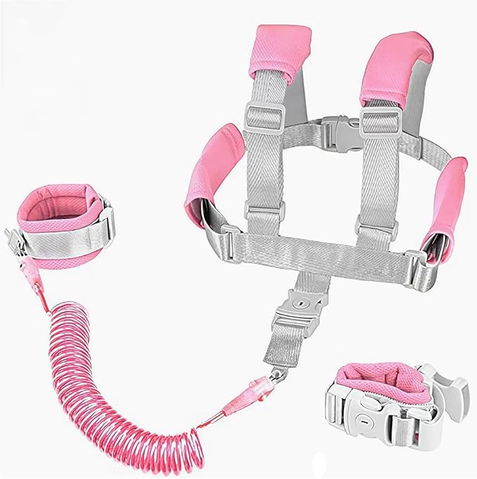 Toddler Leash for Walking, 2-in-1 Anti Lost Wrist Link & Baby Harness with Security Lock, 6.6Ft Long Rein for Boys & Girls 1-3 Years Old for Outdoor Activities, Park, and Travel（Pink）