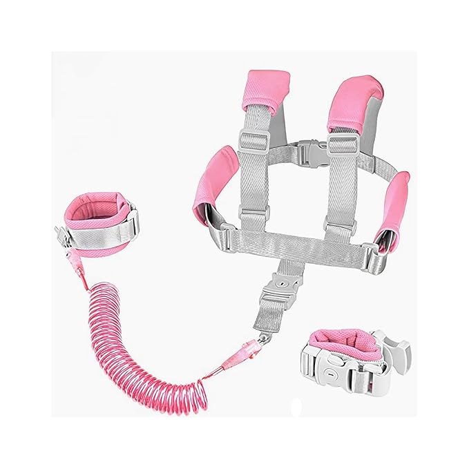 Toddler Harness Leash, 2-in-1 Anti Lost Leash with Safety Lock & Adjustable Wrist Link, 6.6ft Rein for Kids 1-3 Years, Baby Security Harness for Crowded Places, Travel, Shopping (Pink)