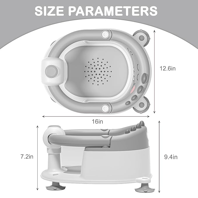 TPN Baby Bath Seat for Babies 6 Months & Up, Non-Slip Toddler Bath Seat with 5 PCS Waterproof Emoji Stickers, Portable Infant Bath Seat for Baby(Grey)