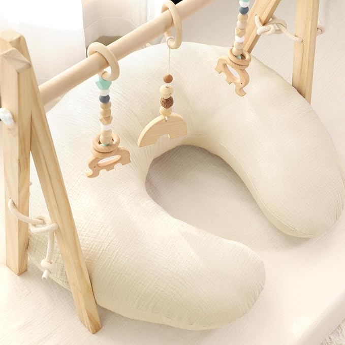 Hooyax Muslin Nursing Pillow Covers Only, Soft and Breathable Nursing Covers for Breastfeeding Pillows, Adorable Infant Feeding Pillow slipcover for Baby Boy and Girls (Wheat)