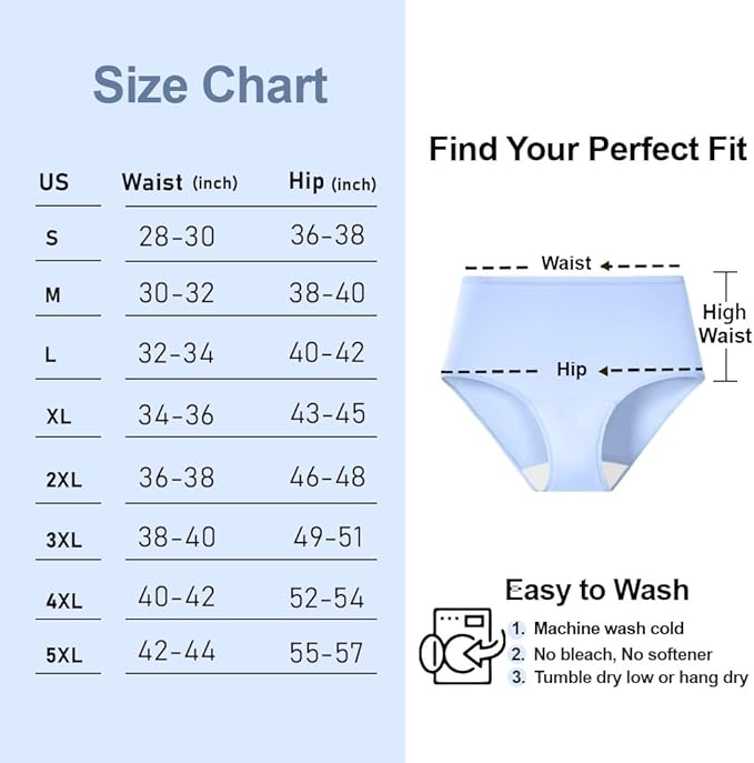 Battewa Quick Dry Incontinence Underwear for Women High Waisted Leak Proof Panties Washable Postpartum Bladder Control Cotton Briefs (Multicolor, X-Large, 5 Pack)