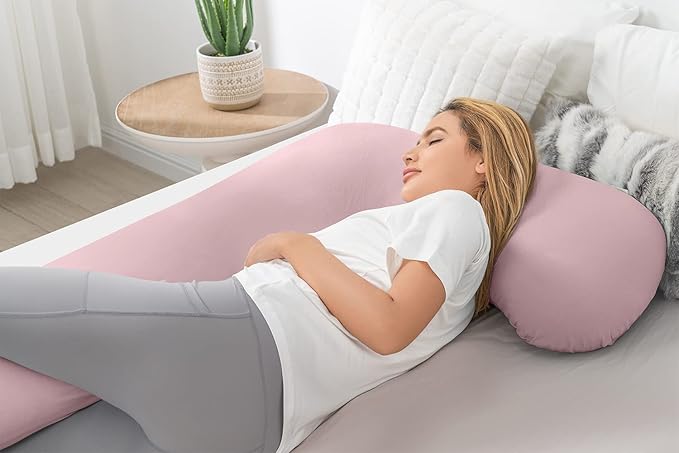 INSEN Pregnancy Pillow for Sleeping,Maternity Body Pillow for Pregnancy Women,Pregnancy Support Pillow for Back, Hip Pain, Pink