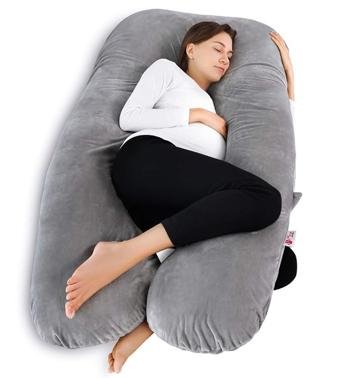 Meiz Pregnancy Pillow, U Shaped Pregnancy Body Pillow with Zipper Removable Cover (Gray- Velvet)