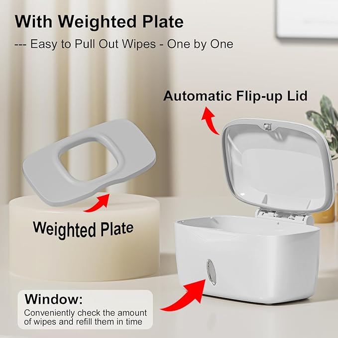 Wipes Dispenser with Weighted Plate, X2 PRO, Seposeve Perfect Pull Baby Wipe Holder, Refillable Wipe Container, Keeps Wipes Fresh, One-Handed Operation. Non-Slip, Easy Open/Close Wipes Case, Grey
