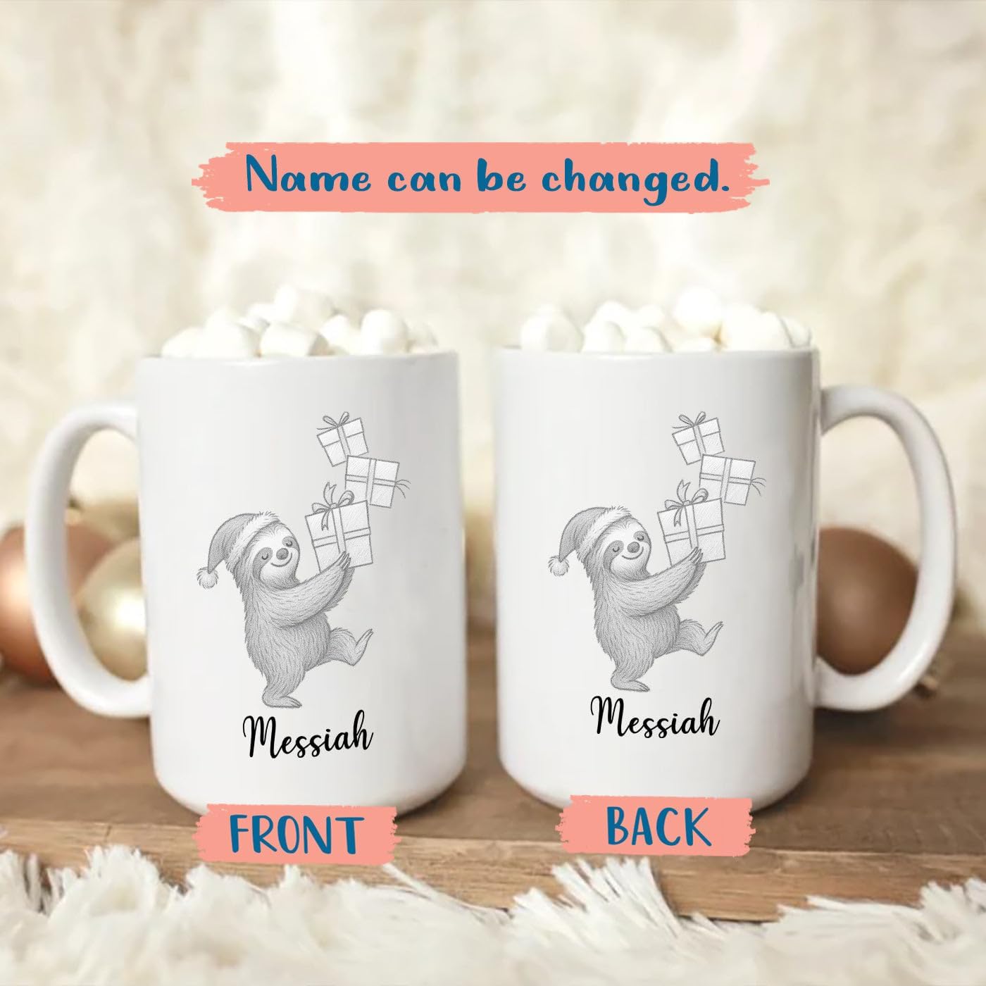 Sloth Ceramic Mug Cup Gift For Sloths Lover Boyfriend Girlfriend Birthday Christmas, Personalized Animal White Accent Tea Cup 11 15 Oz, Custom Name Sloths Coffee Mug Gift For Family Friends Besties
