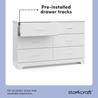 Storkcraft Brookside 6-Drawer Dresser (White) – GREENGUARD Gold Certified, White Dresser for Bedroom, Kids & Nursery Storage Chest, Safety Interlocking Drawers, Pre-Installed Tracks, Kids Chest