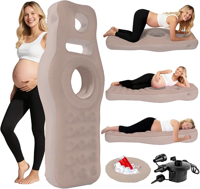 Inflatable Pregnancy Pillow with Belly & Head Hole, Prone Pregnancy Pillow for Stomach Sleepers, Belly Pillow Pregnancy Mattress for Pregnant Women, Maternity airbed Pool Float for Tummy Massage