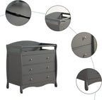 3-Drawer Changing Table, Safety Rails & Strap, Infant Diaper Changing Station with Drawers, Baby Diaper Changing Table Dresser for Nursery, Easy Assembly (Gray)