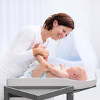 KORIMEFA Changing Table with Drawers, Corner Baby Diaper Changing Station for Nursery with Laundry Hamper, Storage Bin, and Contoured Pad for Baby - Grey