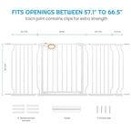 Stair Baby Gate 57-66 Inch, Extra Wide Safety Gate for Baby Pet Adjustable Dog Gates Indoor Extra Wide Gates Pressure Mounted for Toddler Pet for House Stairway Doorway White (30.5'' Tall)